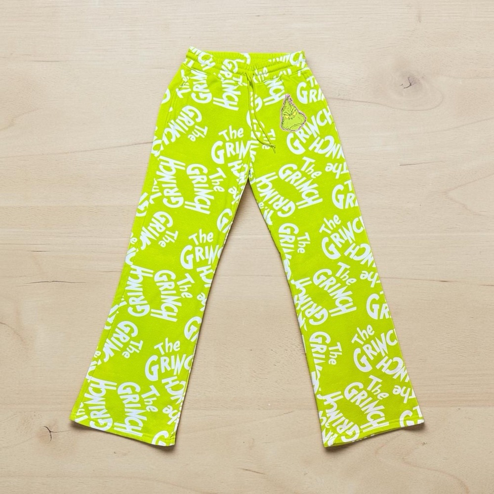 The Grinch Womens XSmall Lounge Pants Green White Wide Leg Pajama NWT Dr Seuss
